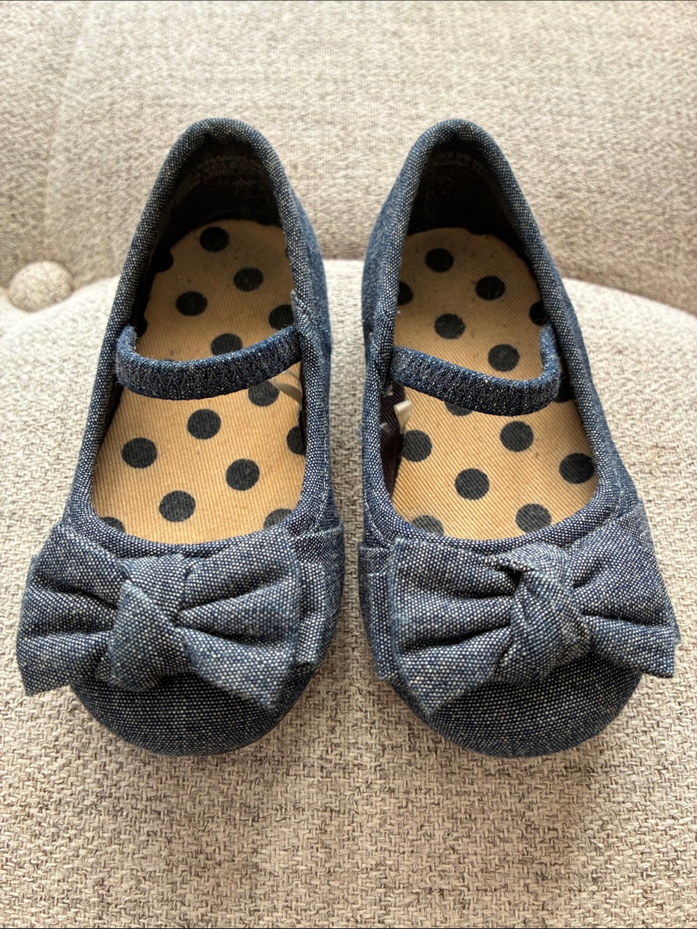 Place Girls Dark Blue Denim-Look Bow Mary Jane Slip-Ons
